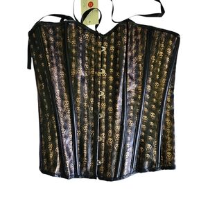 Black pleather corset w/ gold skull detail